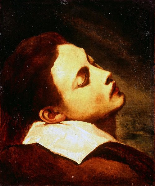 Ölü bir genç adamın başı (tuval üzerine yağlı boya) by Theodore Gericault