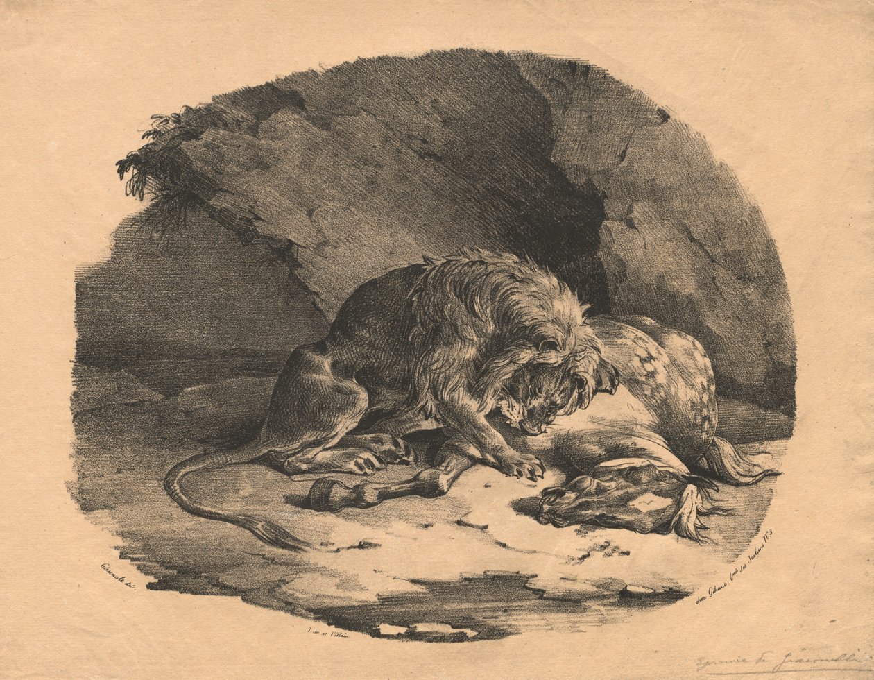 Aslan Tarafından Yutulan At, 1823. by Theodore Gericault