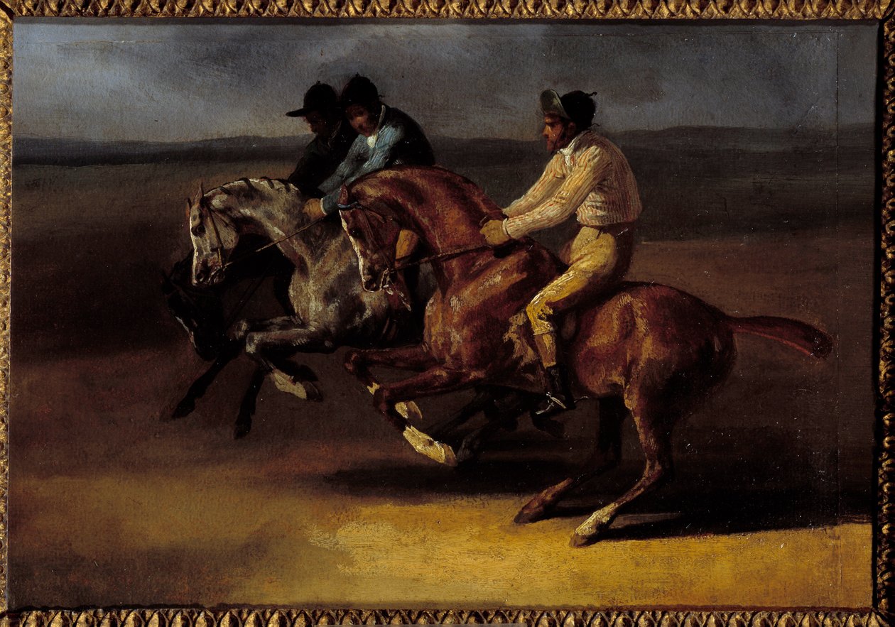 Theodore Gericault (1791-1824) tarafından yapılan boyama, başlama anında sola giden at yarışı by Theodore Gericault