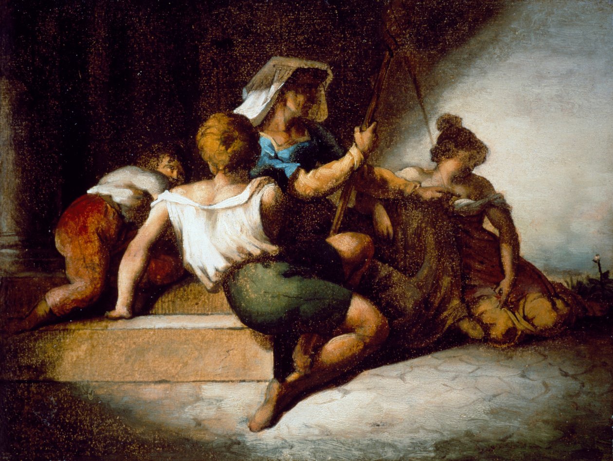 İtalyan ailesi (tuval ile desteklenmiş kağıt üzerine yağlıboya) by Theodore Gericault
