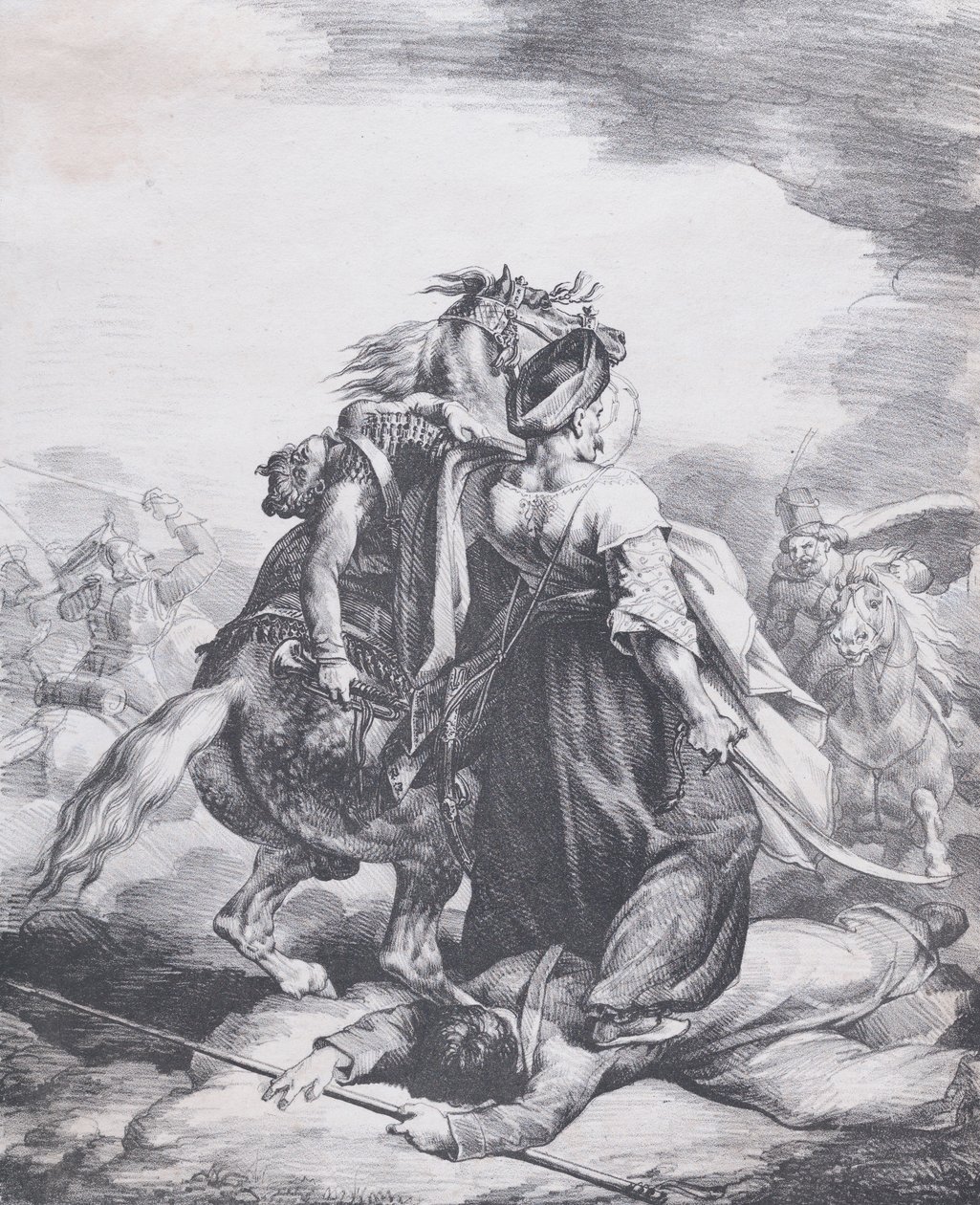 Mameluck Yaralı Bir Trompetçiyi Savunuyor, 1818. by Theodore Gericault