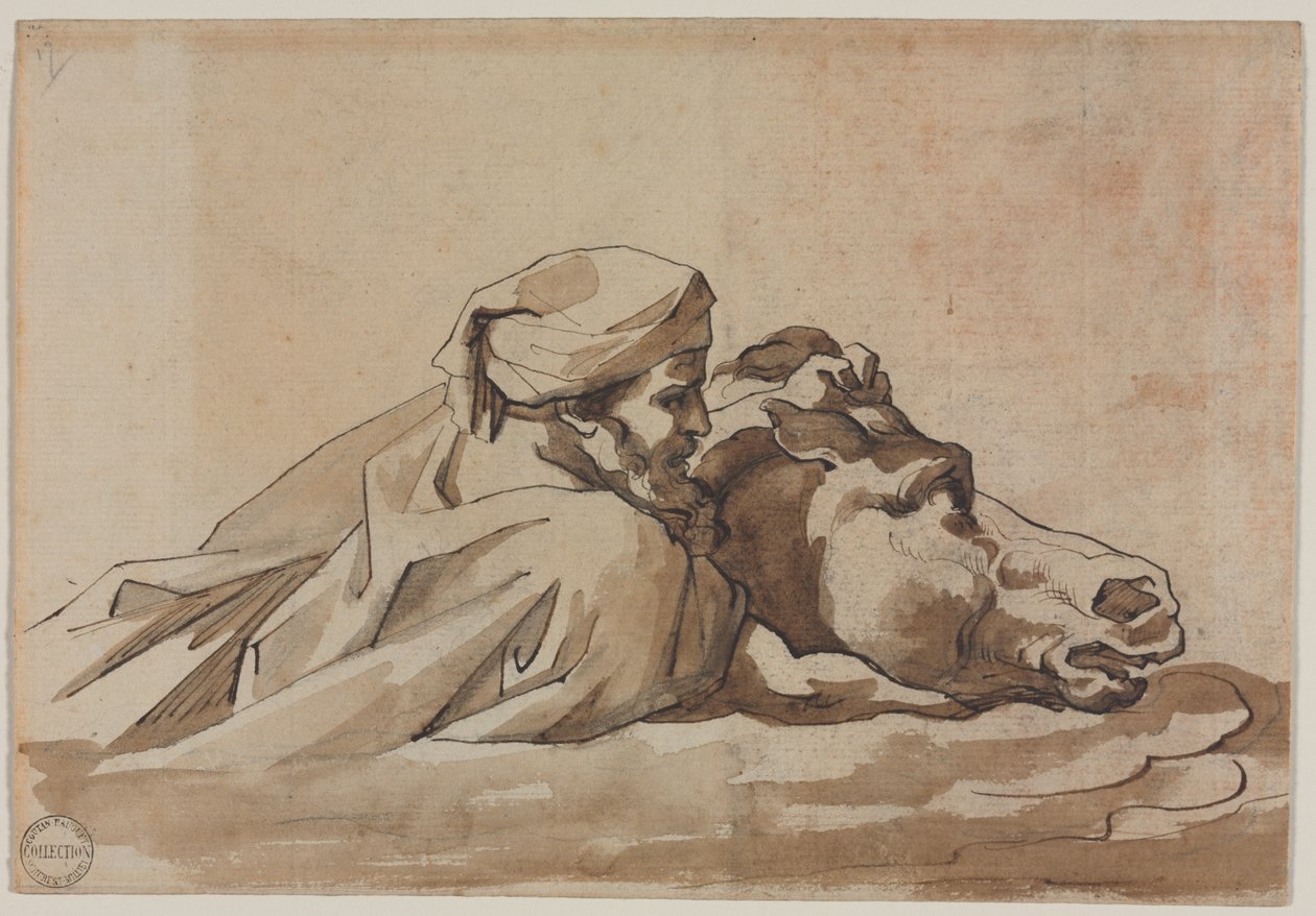 Poussin'in "Tufan"ından Sonra Atı Suda Tutan Adam (rekto) by Theodore Gericault