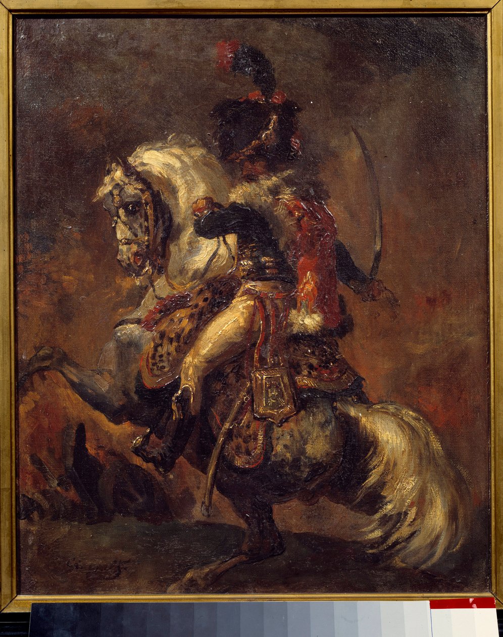 Theodore Gericault (1791-1824) tarafından İmparatorluk Muhafızlarının Atındaki Subay Görevlisi Hücum Tablosu 19. yüzyıl Güneşi. 0,27x0,22 m süngü, Musee Bonnat by Theodore Gericault