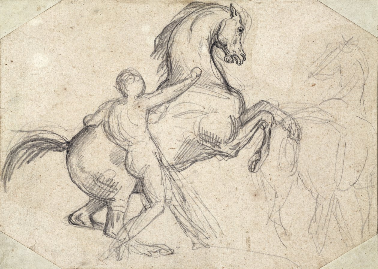 Çıplak bir adam tarafından tutulan aygır yetiştirme by Theodore Gericault
