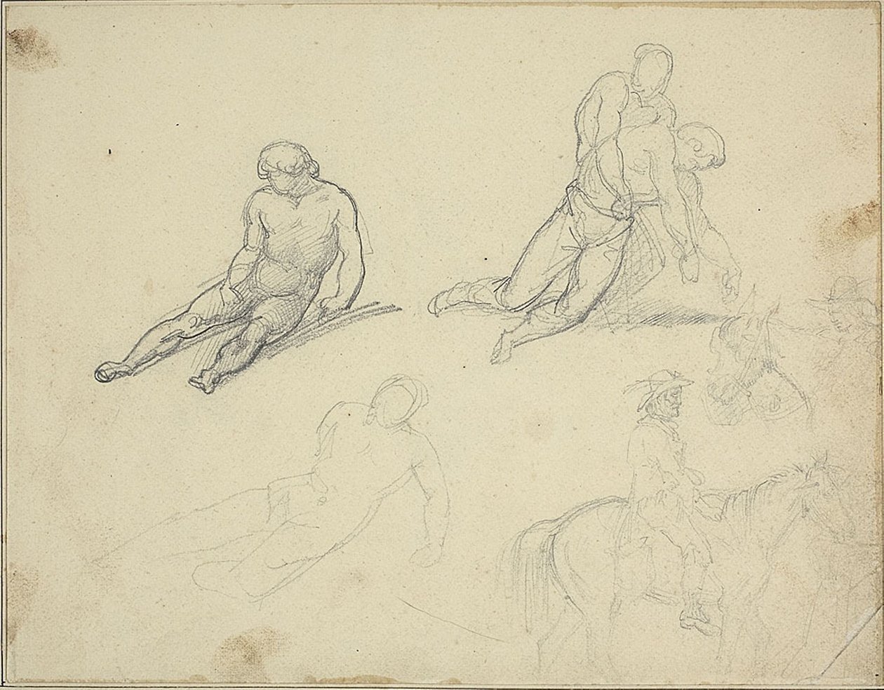 Çizimler: Uzanmış Çıplak, Vücudunu Destekleyen Adam by Theodore Gericault