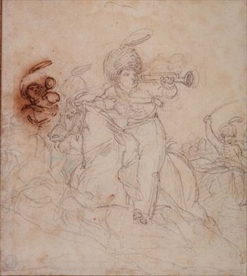 Suçu seslendiren trompetçiler (kalem, tükenmez kalem ve kahverengi mürekkep) by Theodore Gericault