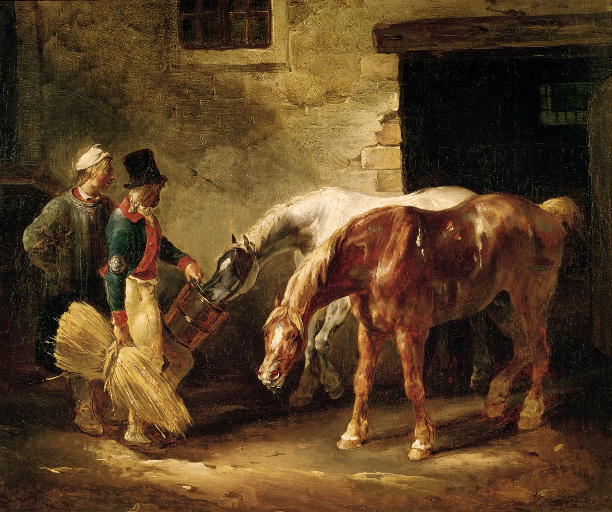 Bir Ahırın Kapısında İki Direkli At by Theodore Gericault