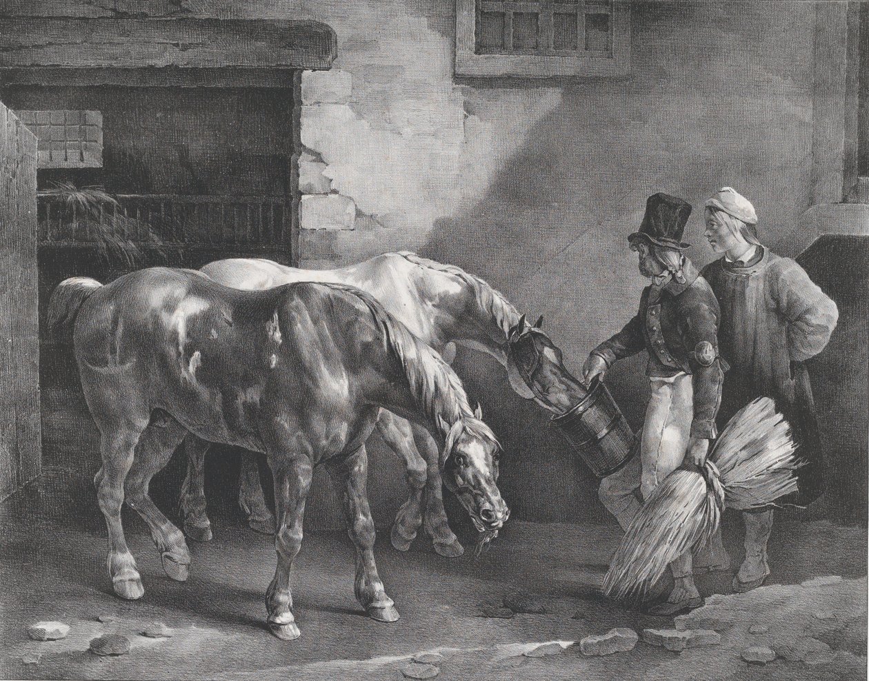 Bir Ahırın Kapısında İki Direkli At, 1822. by Theodore Gericault