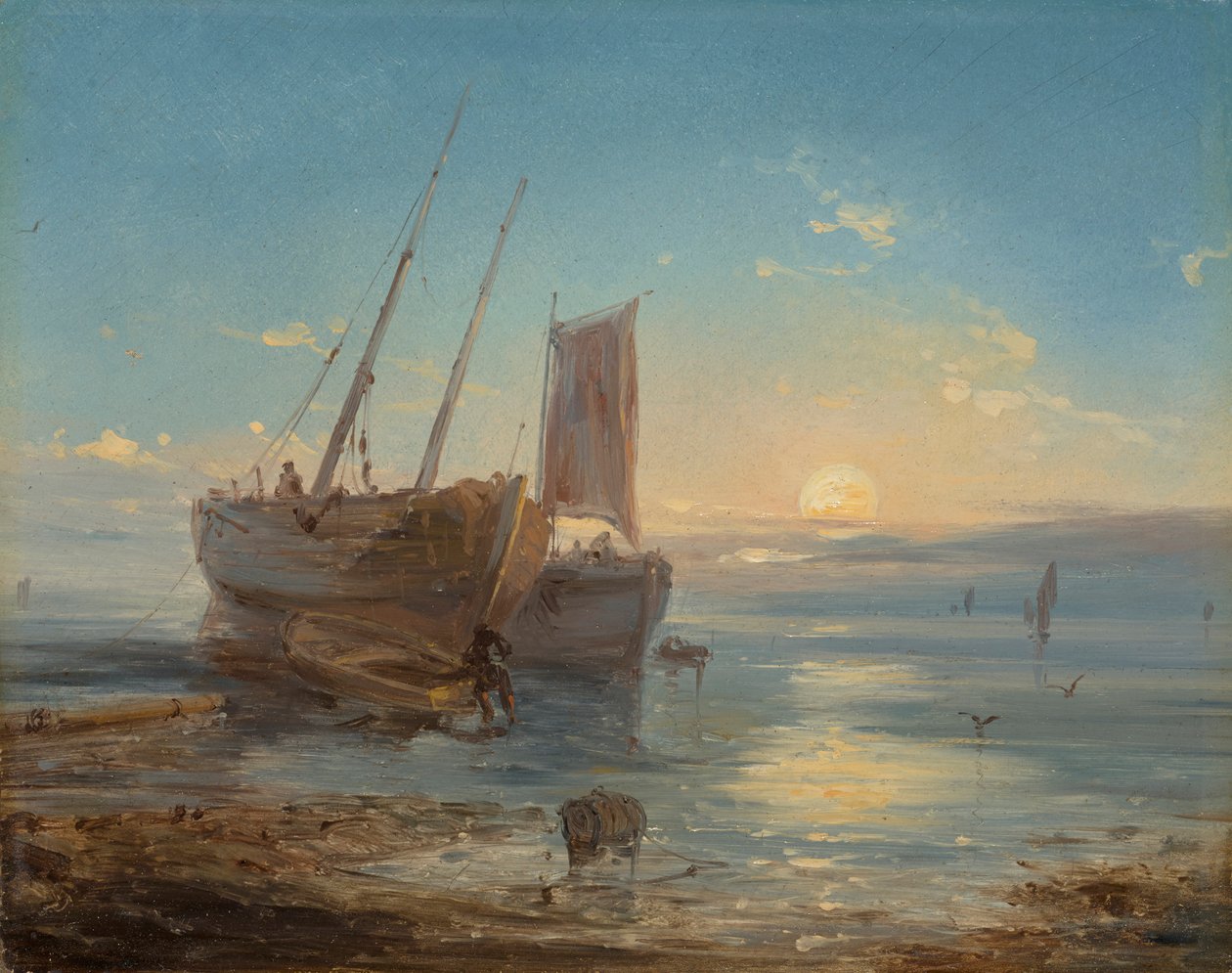 Düşük gelgitte sahilde tekneler by Theodore Gudin