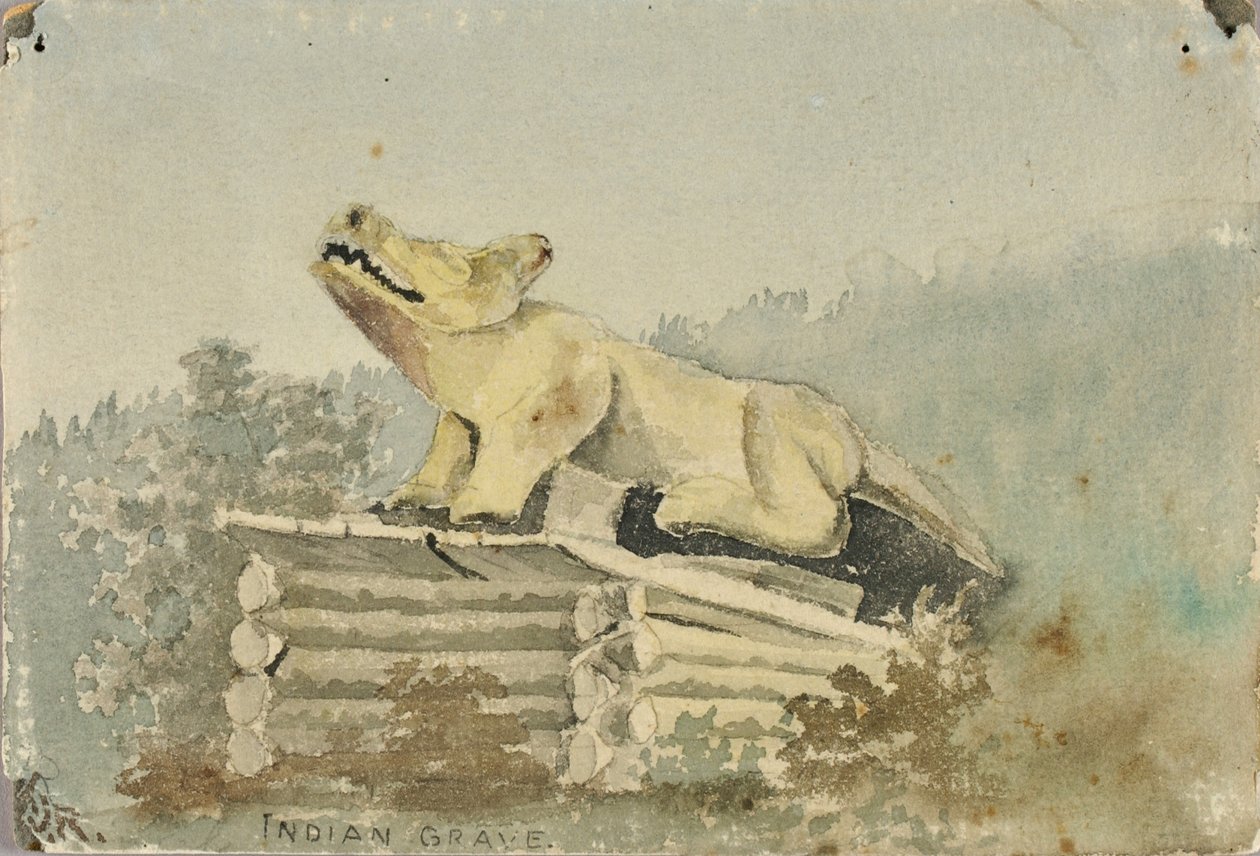 Hint Mezarı. Tıp Adamı Mezarı üzerinde Kurt Totem, Wrangell, ca. 1880-1914. by Theodore J. Richardson