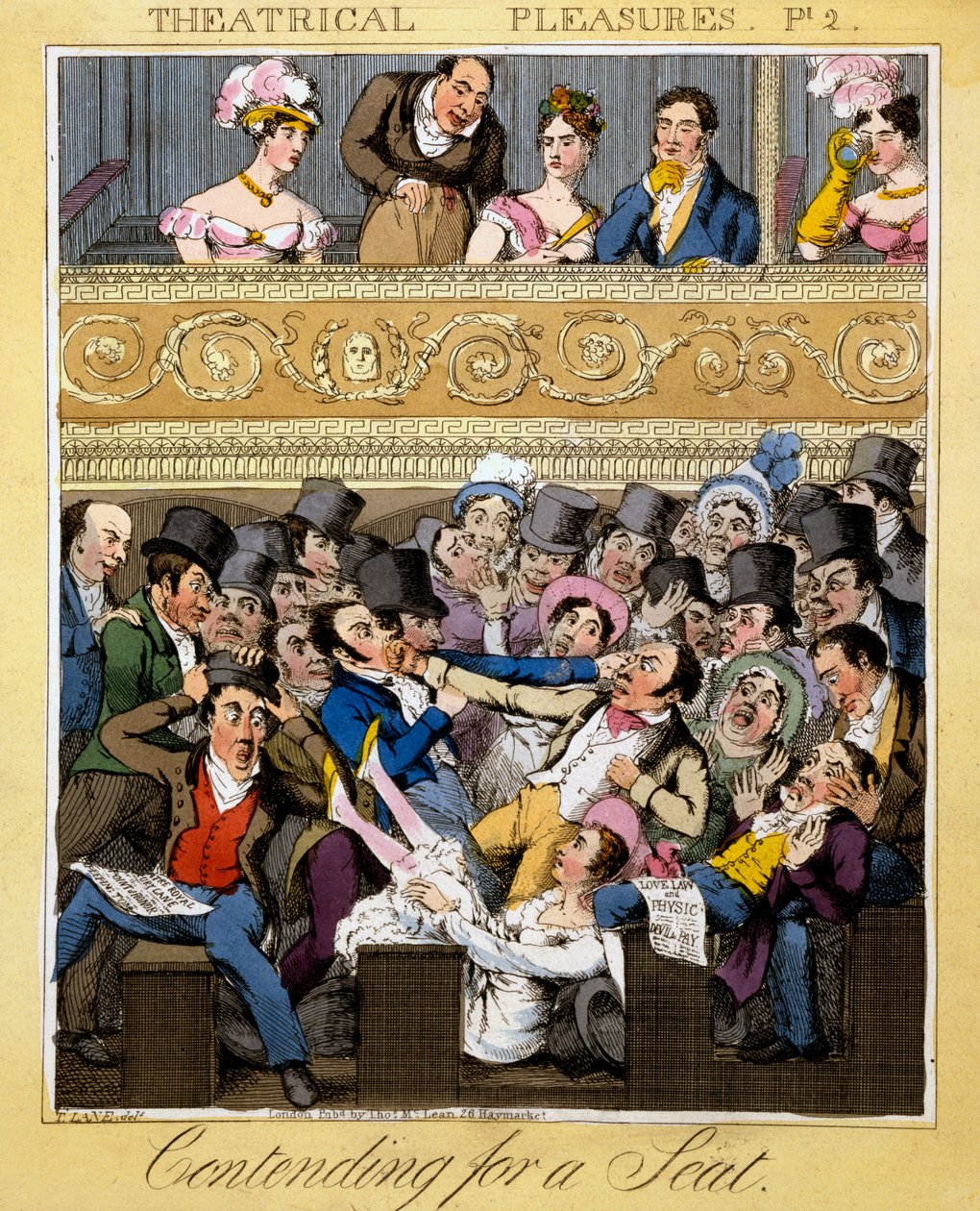 Koltuk Yarışması, 'Tiyatro Zevkleri'nden 2. levha, 1827 (el boyaması gravür) by Theodore Lane