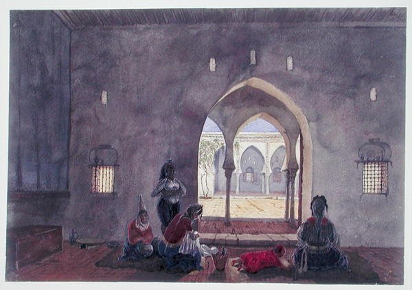 A Moorish Interior, Cezayir, c.1835 (kağıt üzerine suluboya) by Theodore Leblanc