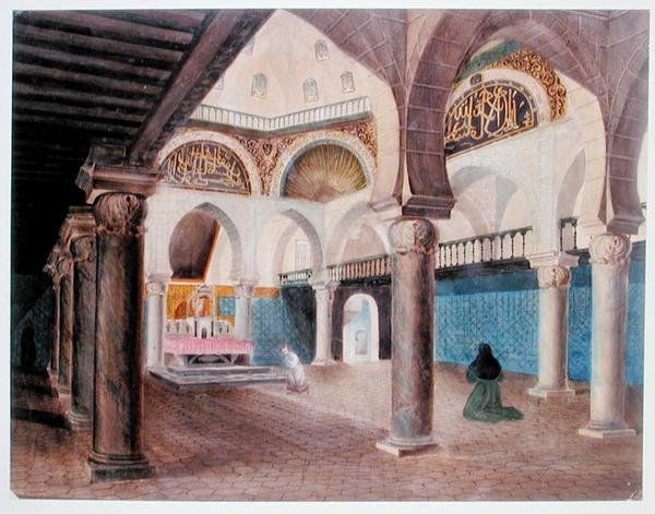 Piskoposluk Sarayına Dönüştürülmüş Bir Caminin İçi, Cezayir, 1835 dolayları (kağıt üzerine suluboya) by Theodore Leblanc