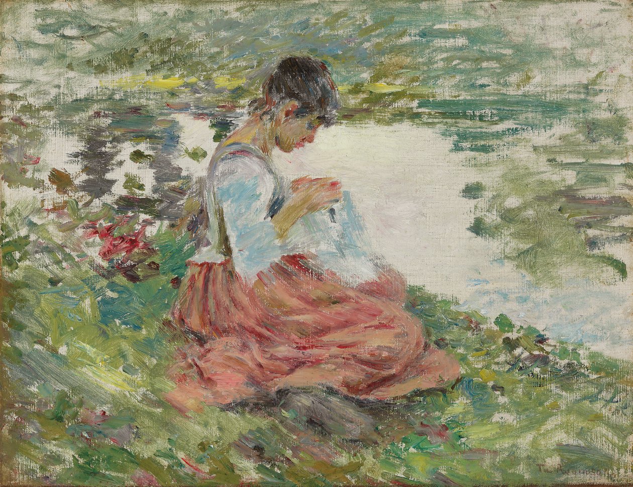 Nehir Kenarında Dikiş Eden Kız, 1891 dolayları by Theodore Robinson