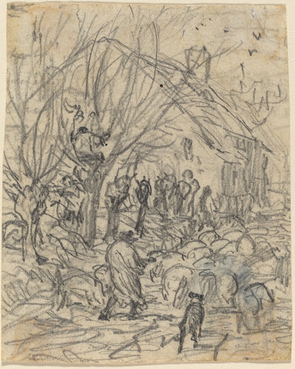 Çiftlik Evinin Önünde Koyun Sürüsü by Theodore Rousseau