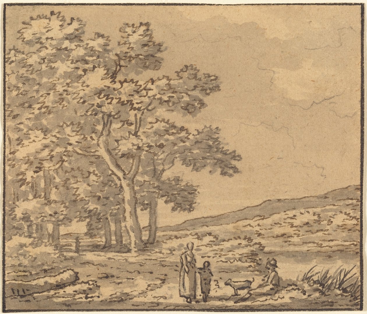 Üç Figürlü ve Köpekli Bir Manzara by Theodore Rousseau