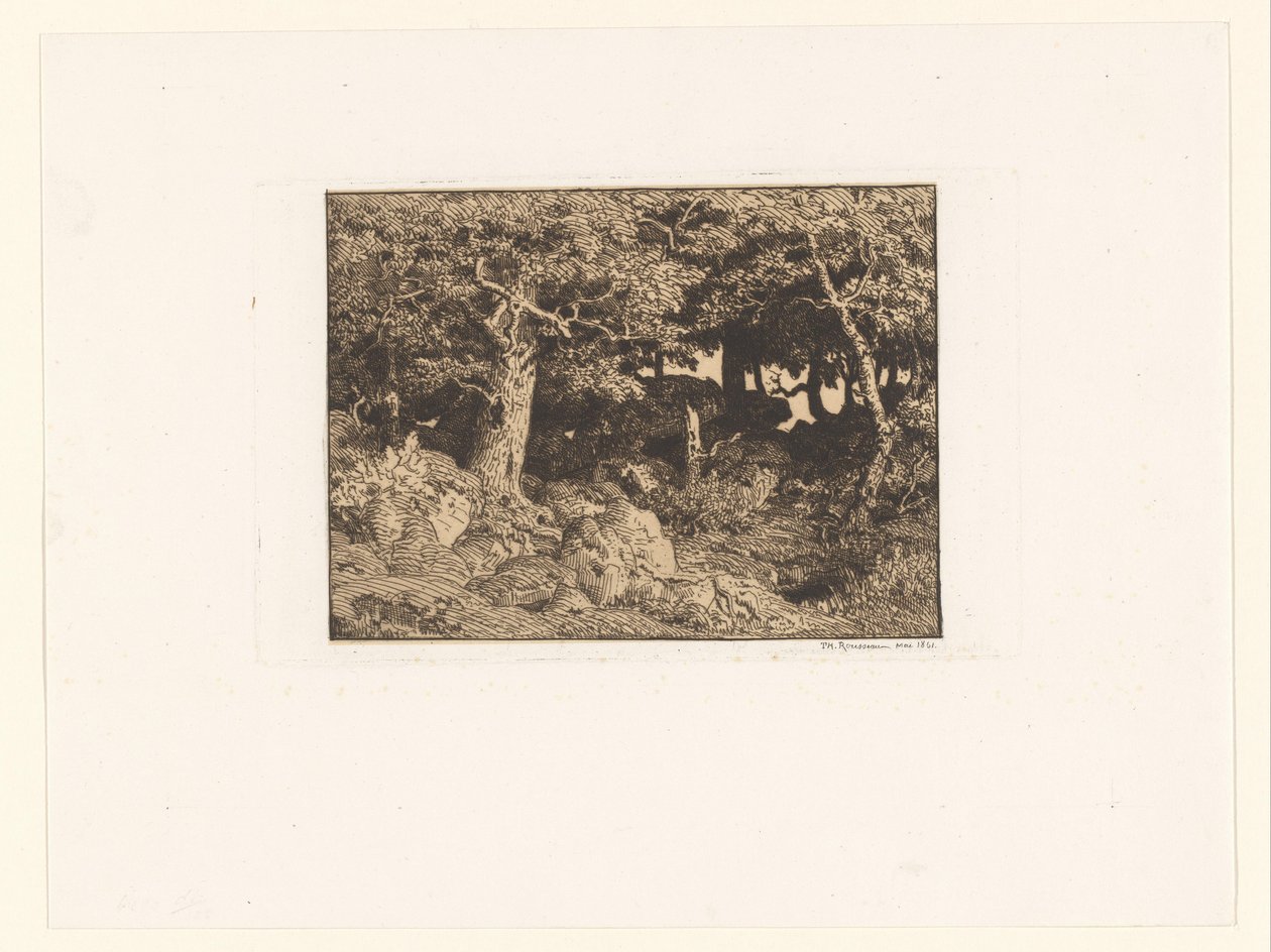Kayaların üzerinde meşe ağaçları Chênes de Roche (orijinal başlık) by Theodore Rousseau