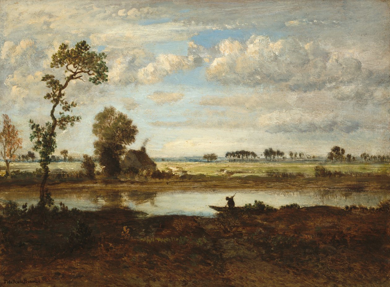 Kayıkçı ile manzara by Theodore Rousseau
