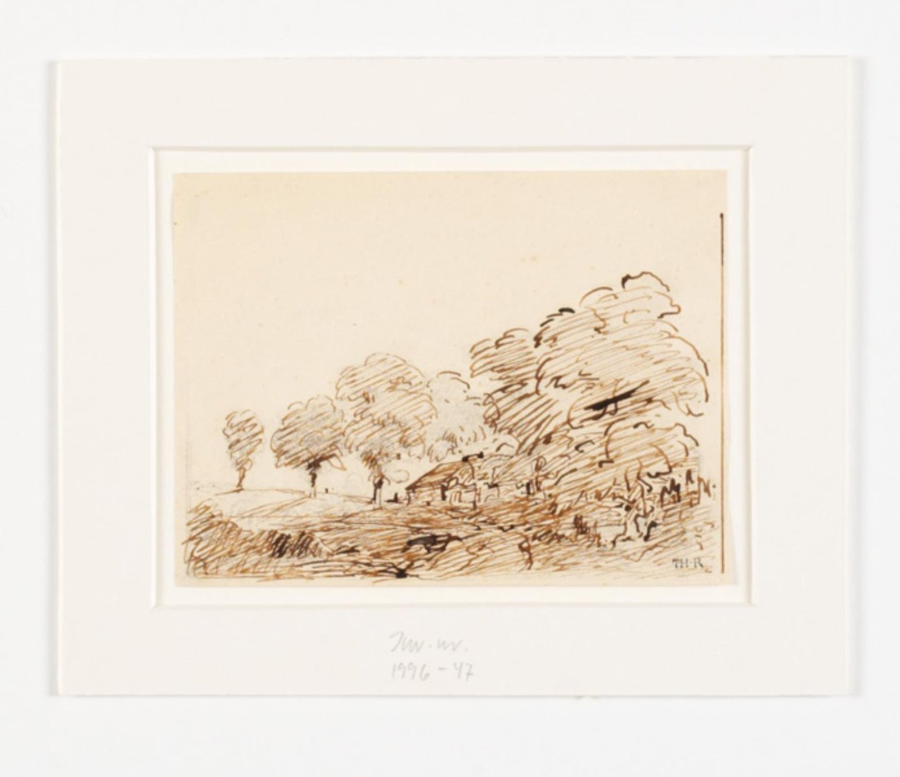 Uzun ağaçların altında yazlık ile manzara by Theodore Rousseau