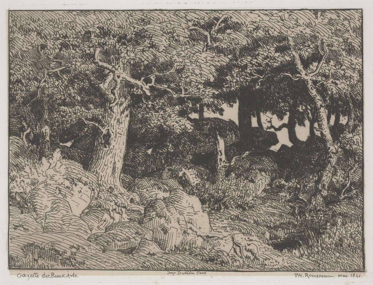 Meşe Ağaçları ve Kayalar by Pierre Etienne Theodore Rousseau
