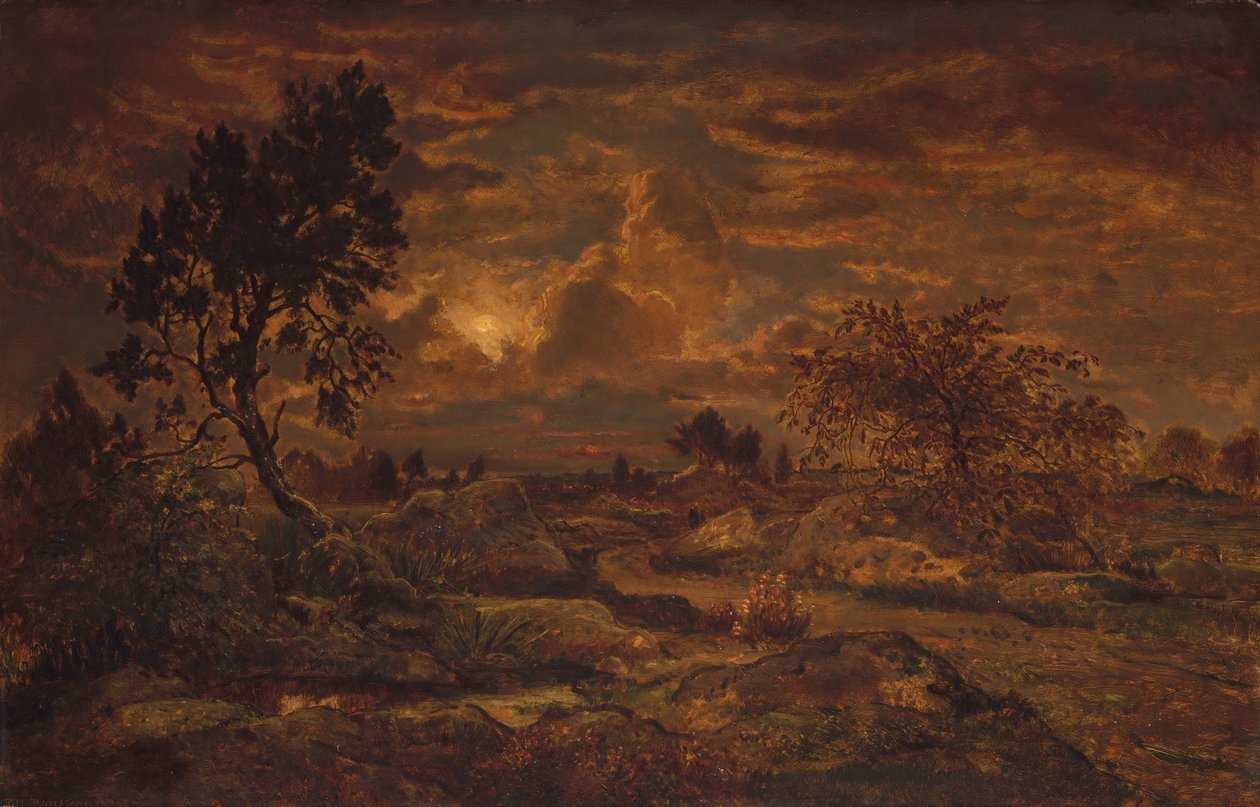 Arbonne yakınlarında gün batımı, ca. 1860-65. by Theodore Rousseau