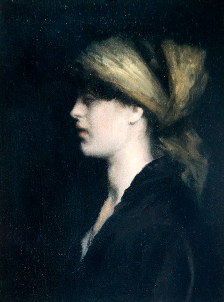 Chiaroscuro, a Profile, the Golden Scarf, c.1900 (tuval üzerine yağlı boya) by Theodore Roussel