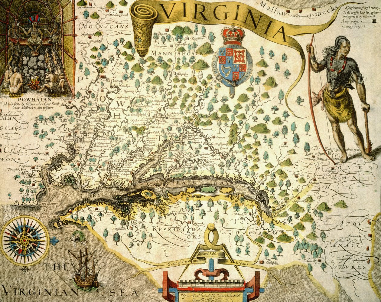 Sloane MS 1622 Virginia Haritası, sol üstte John Smith (1580-1631) tarafından Chief Powhatan
