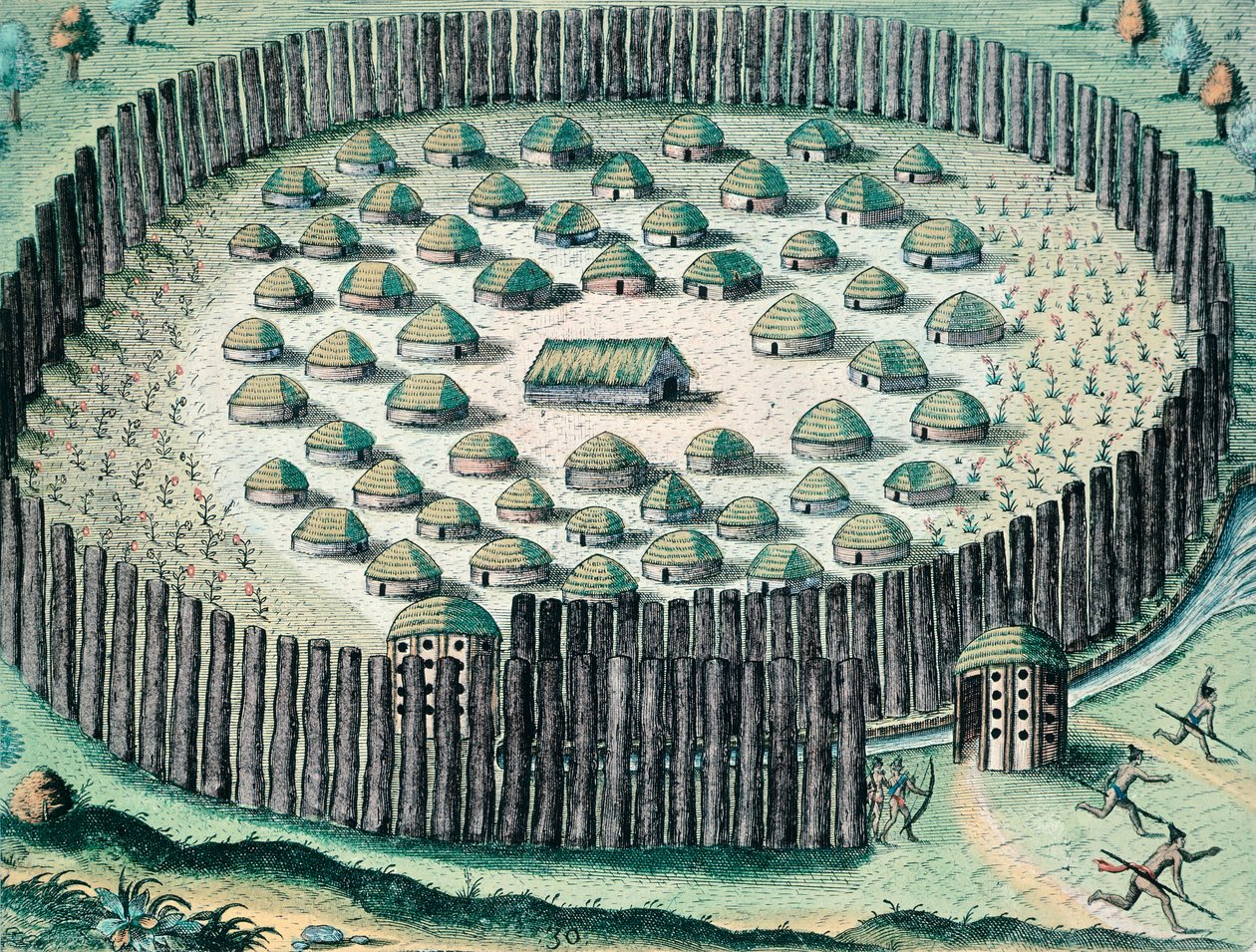 Müstahkem bir Kızılderili köyü, Theodore de Bry