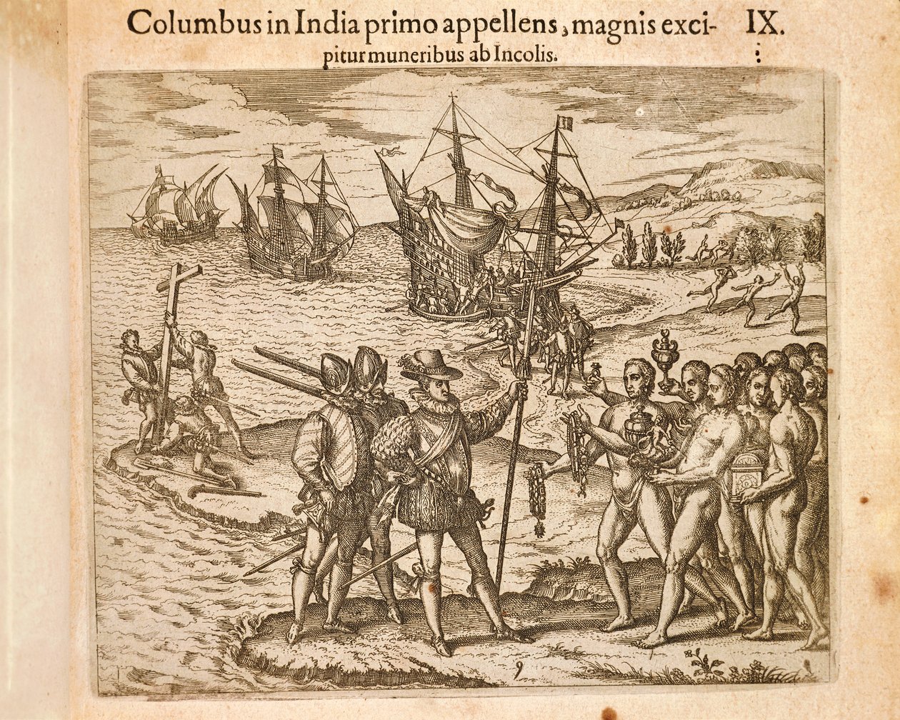 Kristof Kolomb Guanahani (San Salvador) adasına indi 12 Ekim by Theodore de Bry