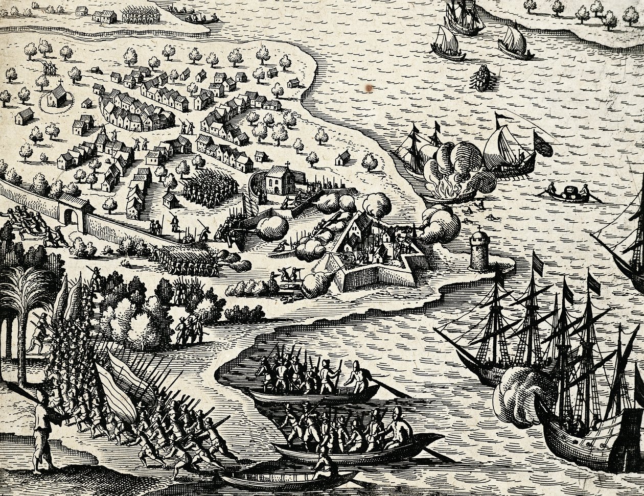 Mozambik kıyılarında Hollanda seferi, Theodor de Bry (1528-1598) tarafından Hindistan oryantalinden gravür by Theodore de Bry