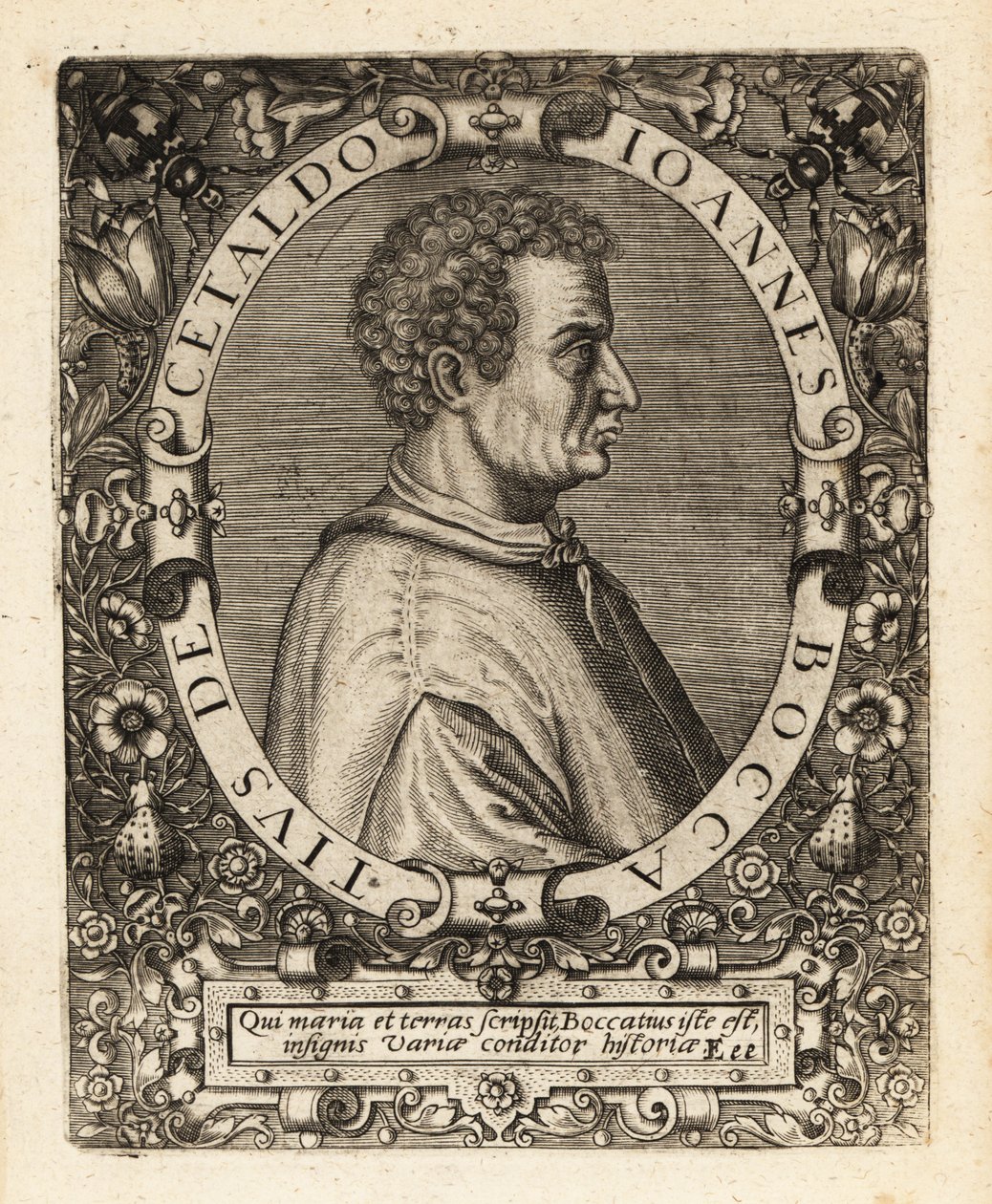 Giovanni Boccaccio, İtalyan yazar. by Theodore de Bry