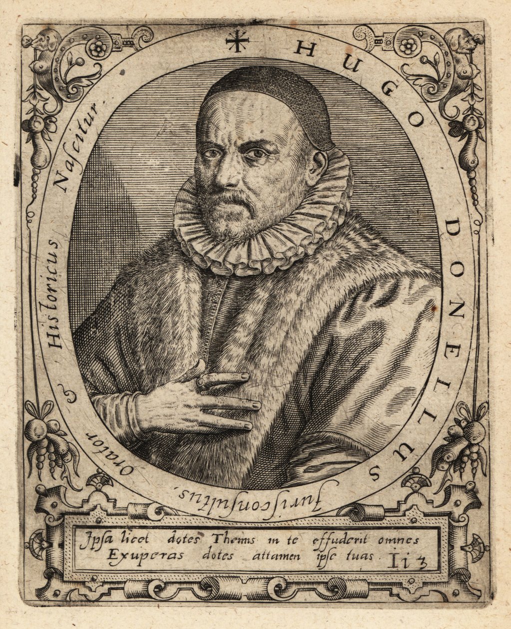 Hugues Doneau, Fransız hukuk profesörü. by Theodore de Bry