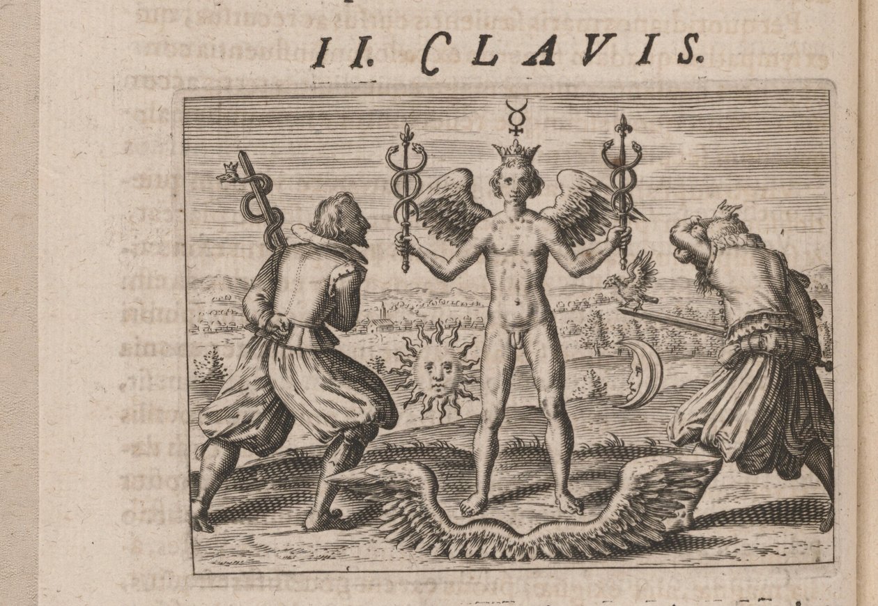 Tripus Avrevs için illüstrasyon, yani seçkin kimyagerlerin üç incelemesi.., 1618 by Theodore de Bry