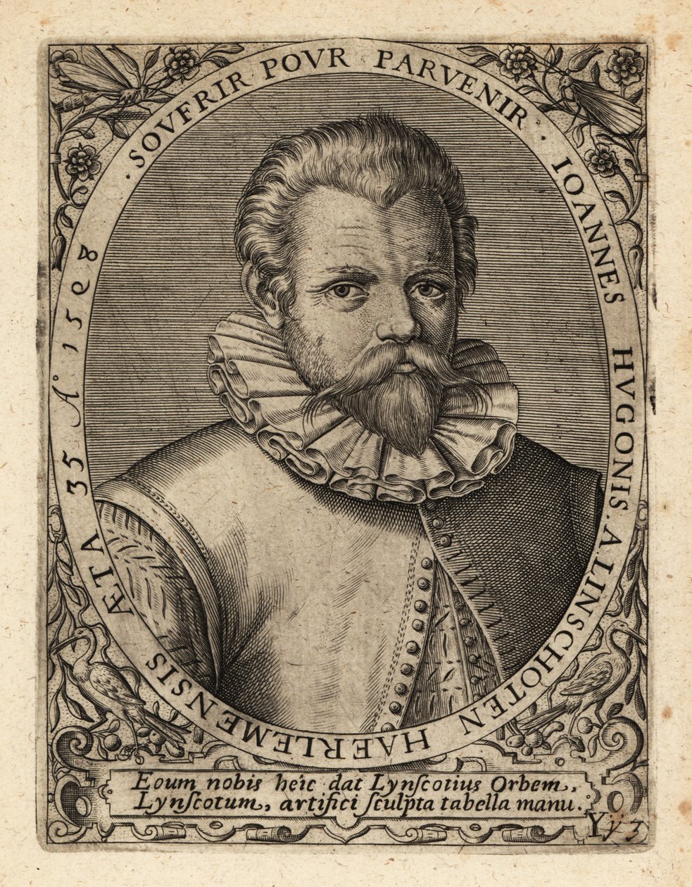 Jan Huyghen van Linschoten, Hollandalı Protestan tüccar. by Theodore de Bry