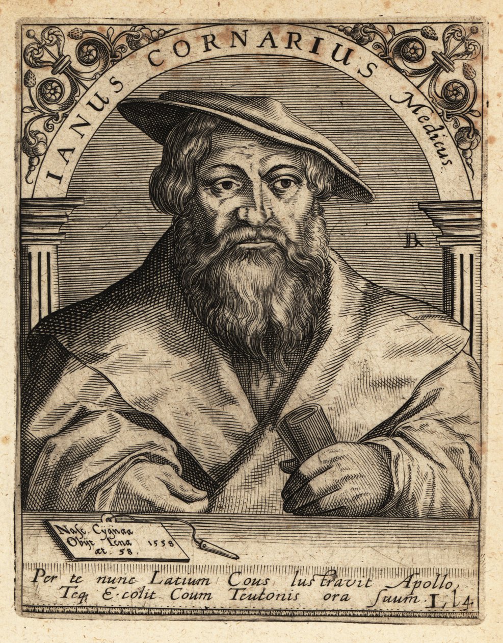 Janus Cornarius, Sakson hümanist, c1500-1558. by Theodore de Bry