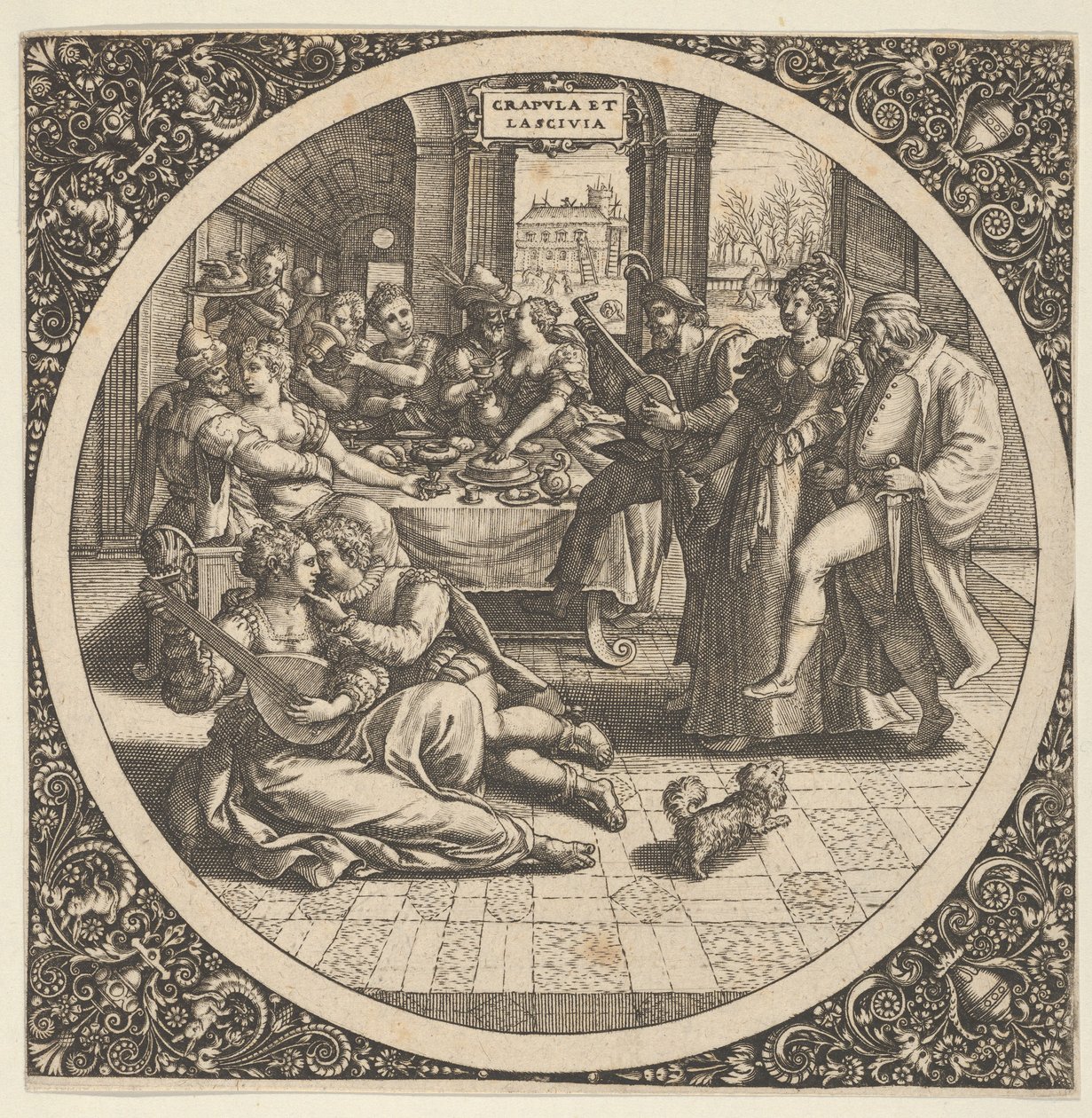 Merkezdeki Bir Dairede Bir Ziyafette Galants ile Sahne, 1580-1600. by Theodore de Bry