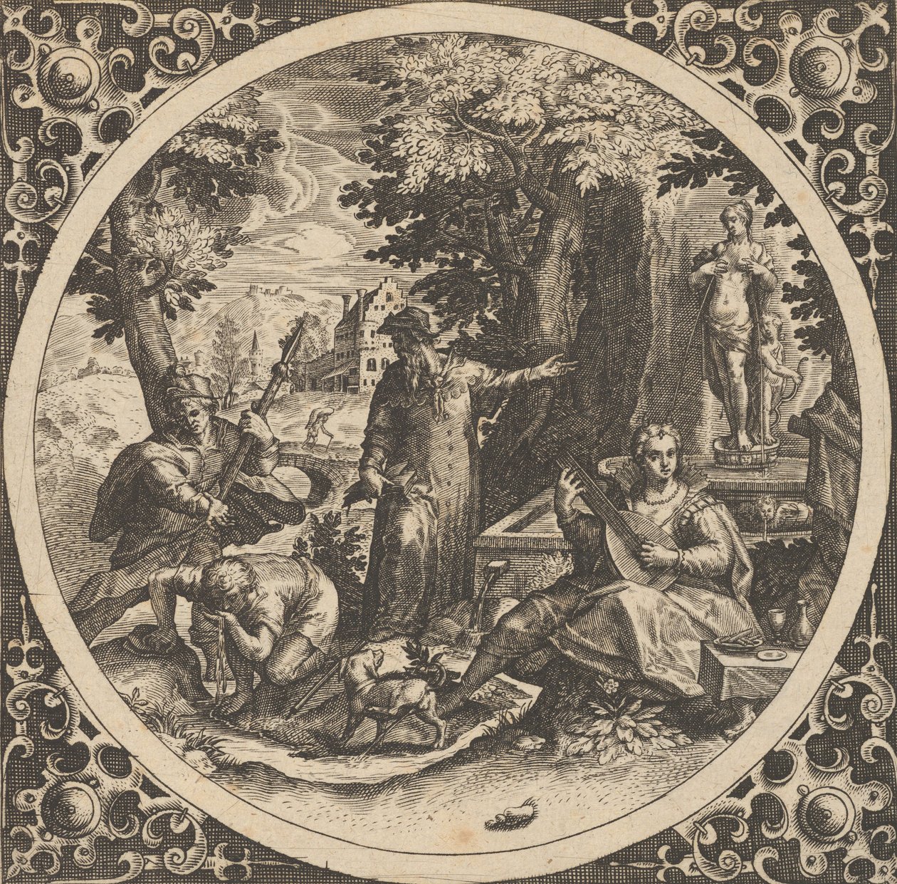 Merkezde Bir Dairede Zührevi Hastalıklara Karşı Uyarılı Sahne, 1580-1600. by Theodore de Bry