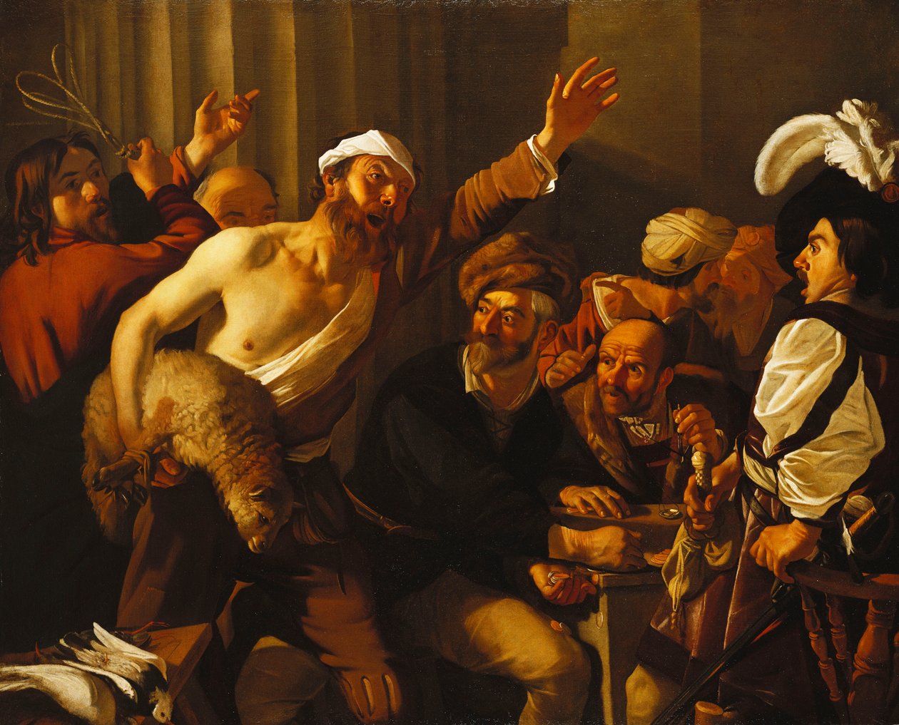 İsa, Sarrafları Tapınaktan Sürerken, 1621 by Theodore van Baburen