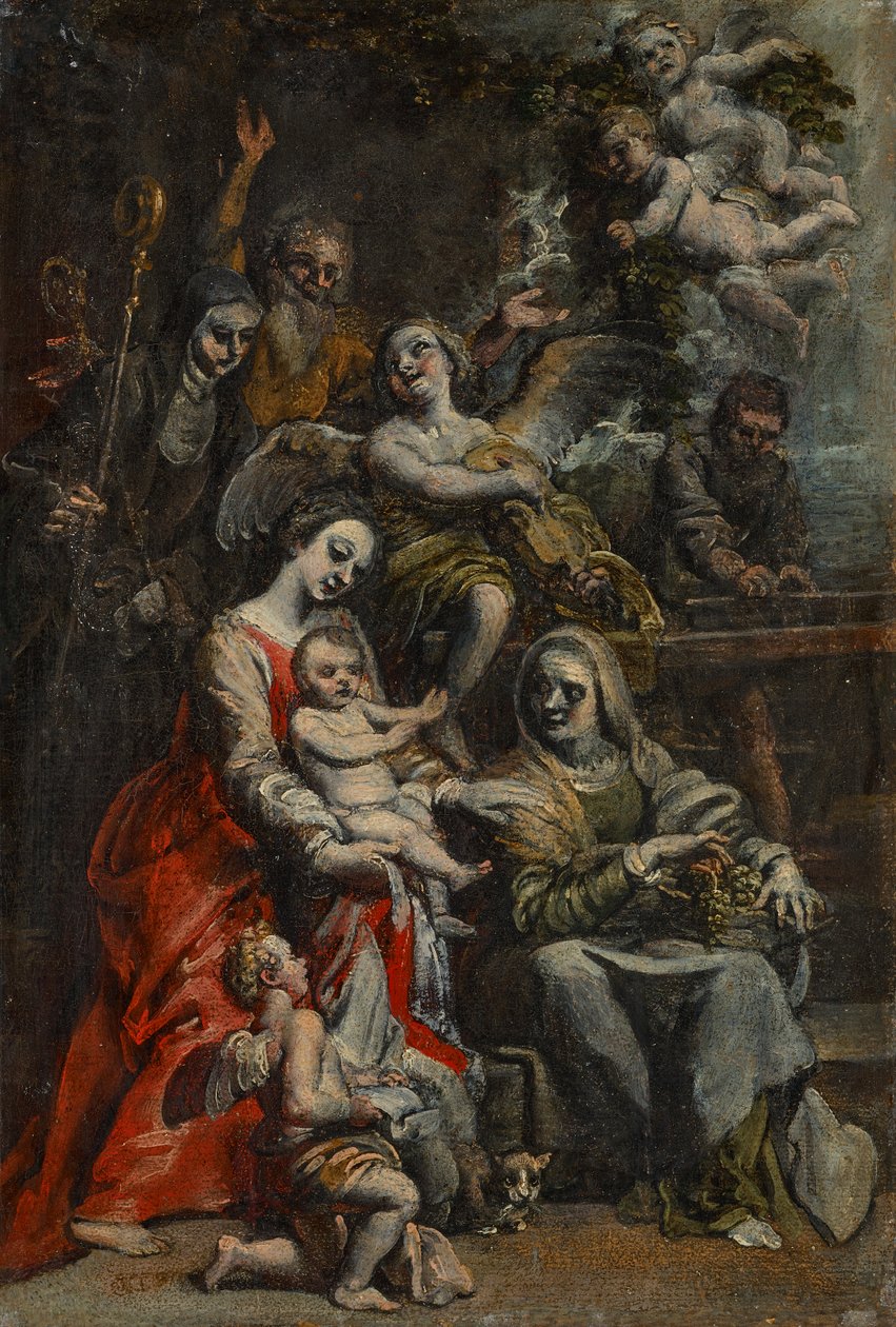 Aziz Anne, Diğer Azizler ve Meleklerle Kutsal Aile (panel üzerine yağlıboya) by Theodore van Loon