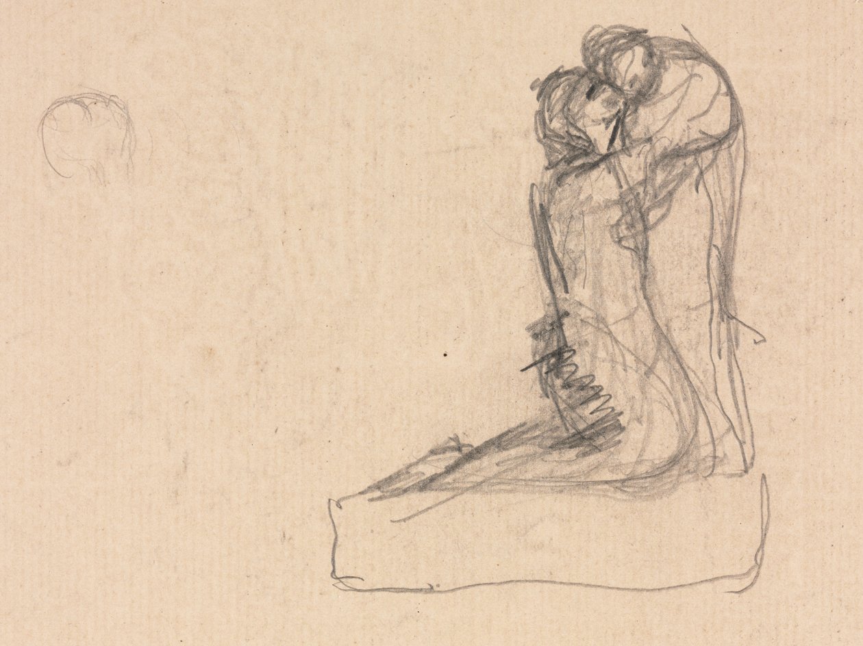 Kucaklayan İki Figür Çizimi (verso) by Theodule Ribot