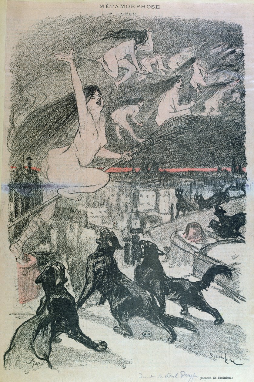 Metamorfoz - 19. yüzyılın sonlarında kendilerini cadılara dönüştüren kara kediler by Théophile Alexandre Steinlen