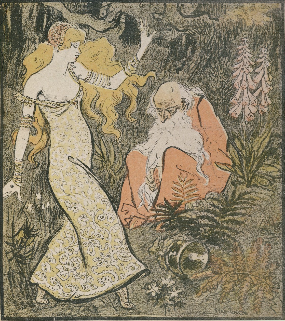 Broceliande Ormanındaki Büyücü Merlin ve Peri Vivien, Jean Lorrain