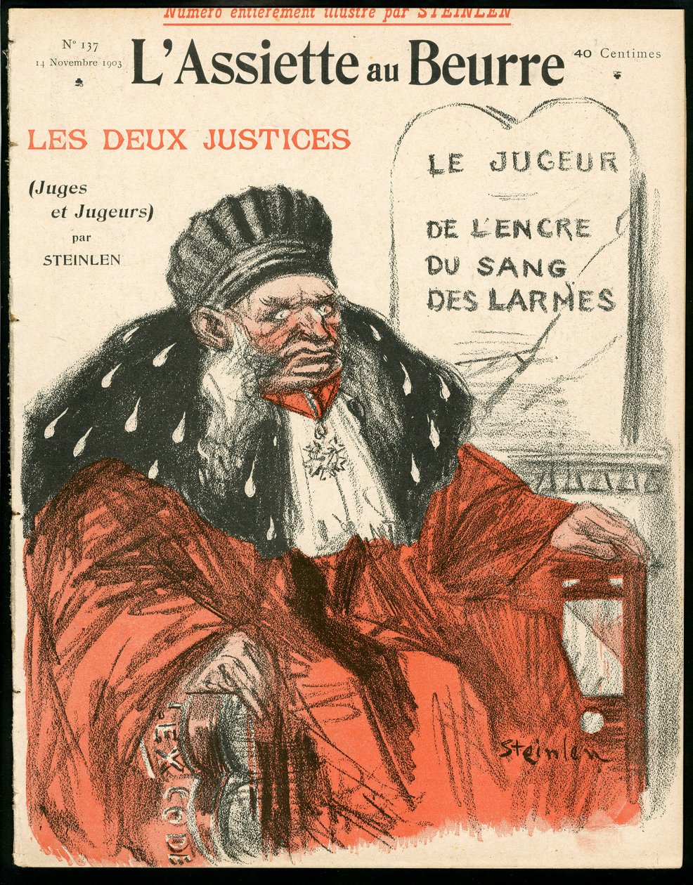 “L’Plate au beurre”” Kapağı, 137 numara, Renkli Hiciv by Théophile Alexandre Steinlen