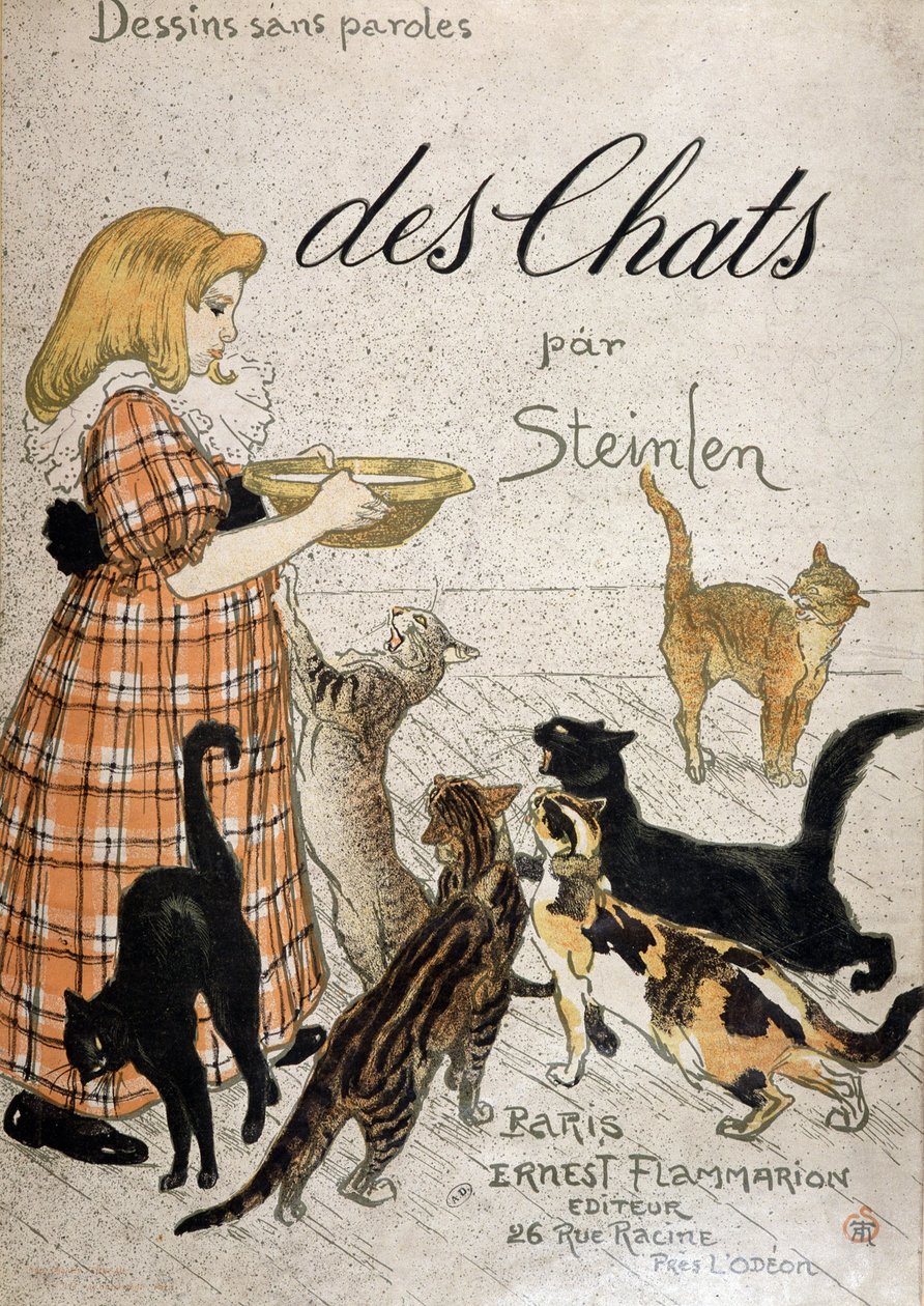 Kedilere süt kabı getiren kız - Steinlen, n.d. 19. by Théophile Alexandre Steinlen