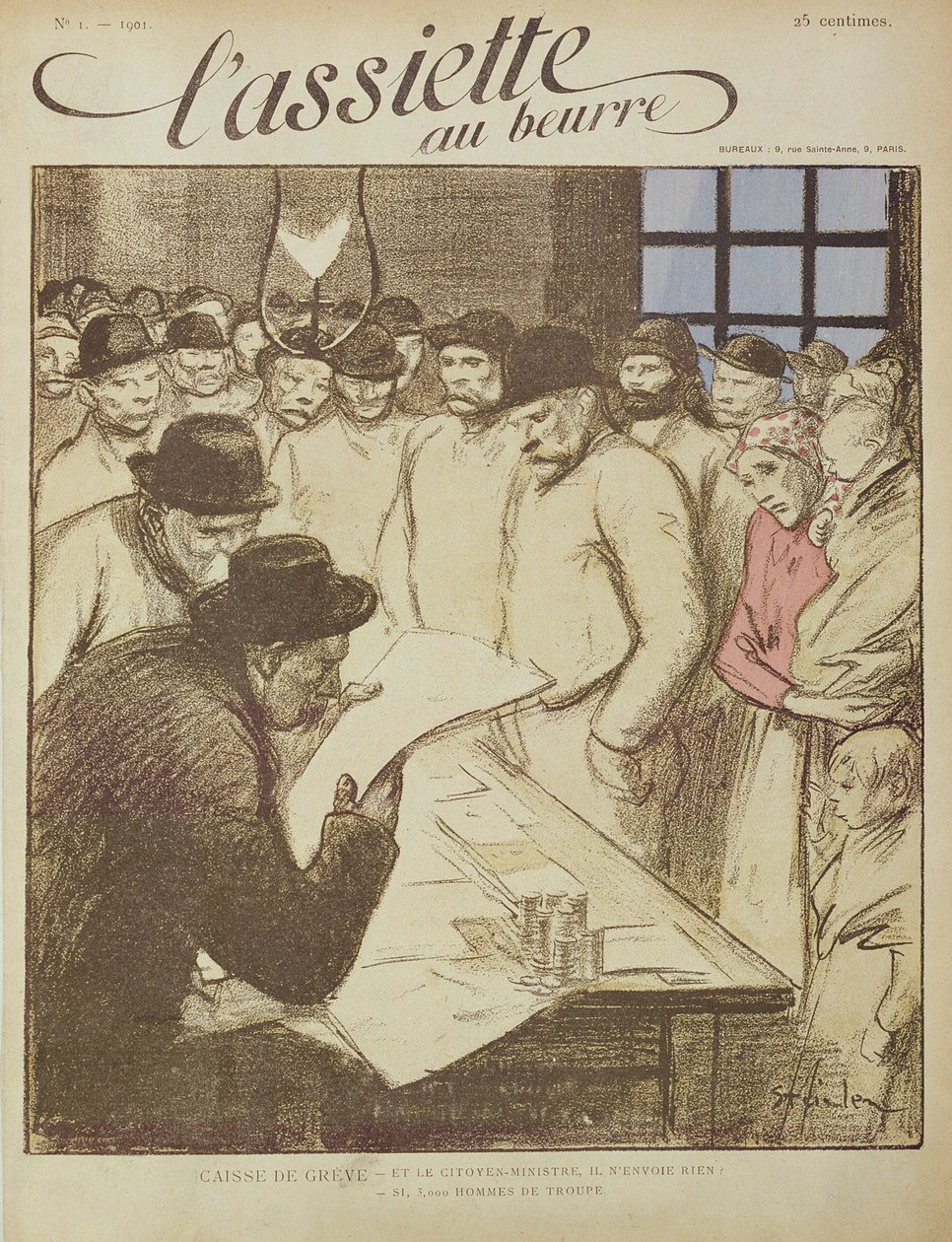 'La Caisse de Greve', 'L'Assiette au Beurre' dergisinin 1. baskısından karikatür, Paris 1901 (renkli taş) by Théophile Alexandre Steinlen
