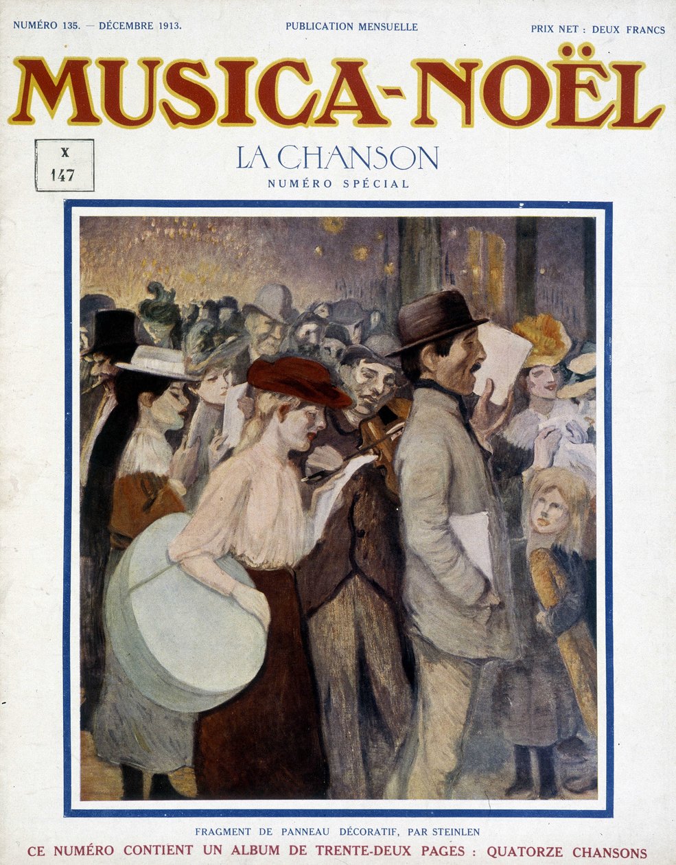 Magazin “müzika Noel””, Aralık 1913 tarihli özel şarkı. Kapak, Steinlen