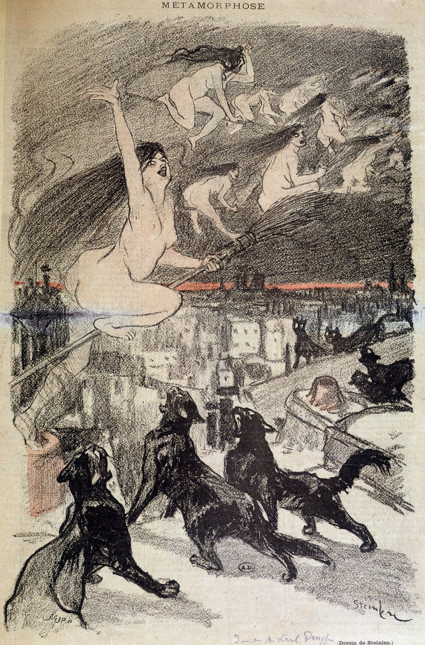 Kedilerin cadılara dönüşümü - Steinlen by Théophile Alexandre Steinlen