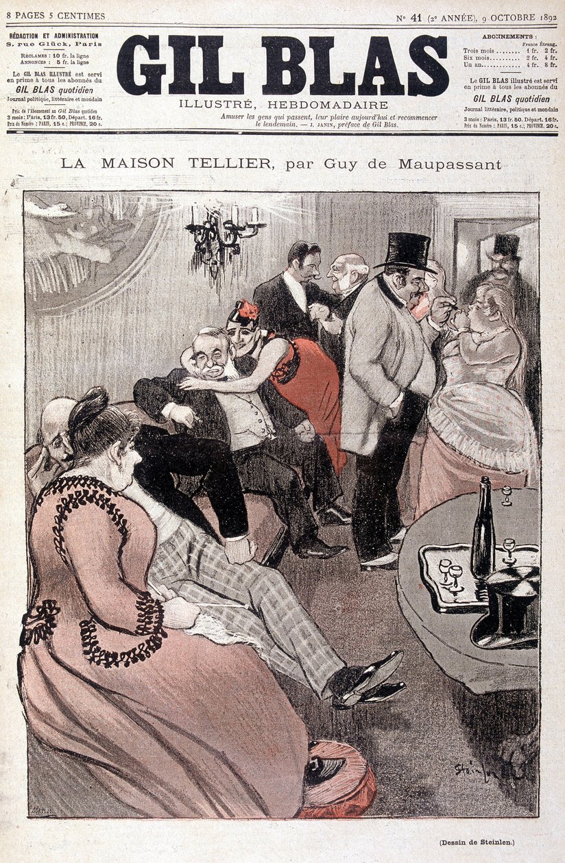 Tellier House, Guy de Maupassant - Steinlen, 09/10/1892 tarihli “” Gil Blas”ta (15587 numaralı çizimle aynı çizim) by Théophile Alexandre Steinlen