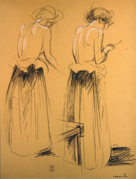 Arkadan görülen iki kadın çalışması (kağıt üzerinde tebeşir) by Théophile Alexandre Steinlen