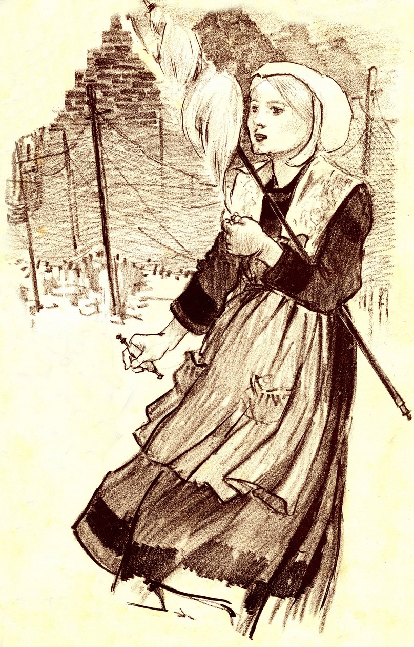 genç köylü - spinner - “” şarkısını göstermek için Steinlen (1859-1923) tarafından çizim (detay) Neden file tu? “” - 19. yüzyılın sonlarında by Théophile Alexandre Steinlen